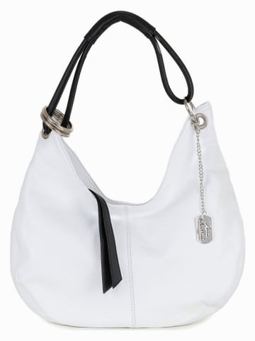 Anna Morellini Leren schoudertas "Alba" wit/zwart -  (L)38 x (B)10 x (H)34 cm