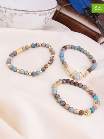 L'Atelier de Gaia 3-delige set: armbanden met edelstenen en parels