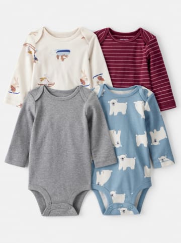 carter's 4er-Set: Bodys in Hellblau/ Grau/ Bordeaux/ Ecru