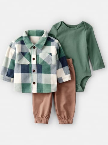 carter's 3-delige outfit groen/lichtbruin/crème