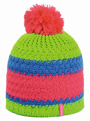 Döll Muts met pompon roze/groen/blauw