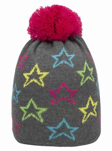 Döll Muts met pompon antraciet/meerkleurig