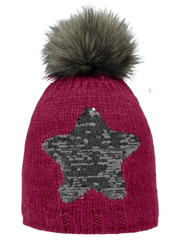Döll Muts met pompon roze/antraciet