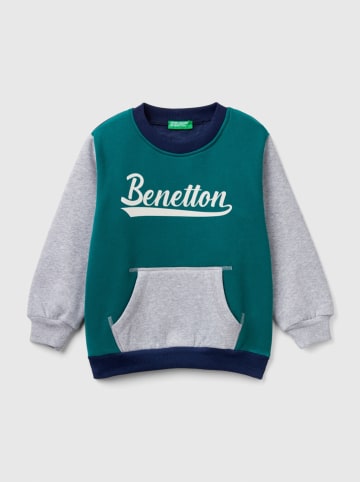Benetton Sweatshirt in Grau/ Grün/ Dunkelblau