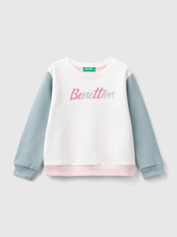 Benetton Sweatshirt in Weiß/ Hellblau/ Rosa