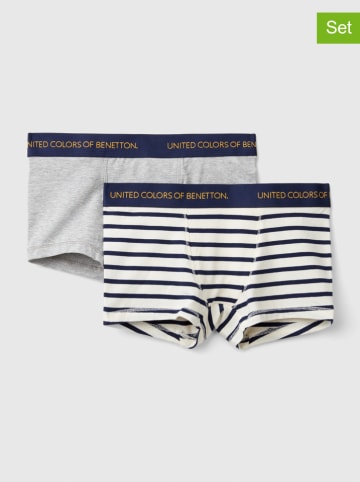 Benetton 2er-Set: Boxershorts in Grau/ Creme/ Dunkelblau