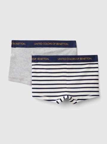 Benetton 2er-Set: Boxershorts in Grau/ Creme/ Dunkelblau