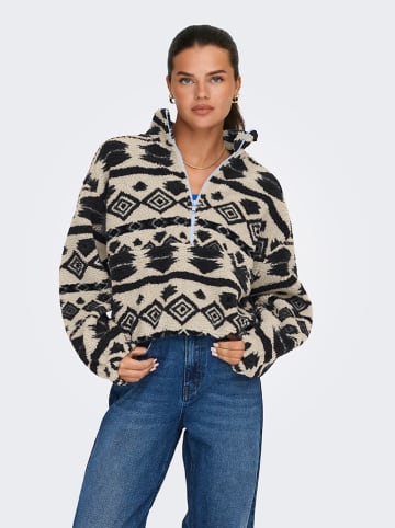 ONLY Fleecepullover in Creme/ Schwarz