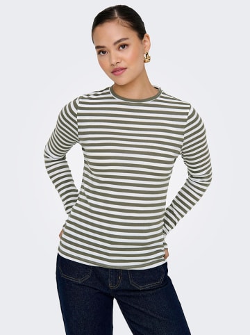 ONLY Longsleeve in Dunkelgrün/ Weiß