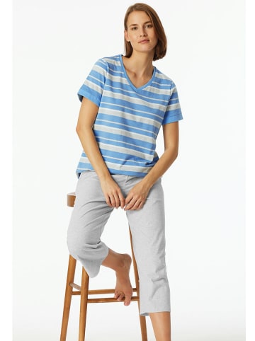 Schiesser Pyjama in Hellblau/ Grau