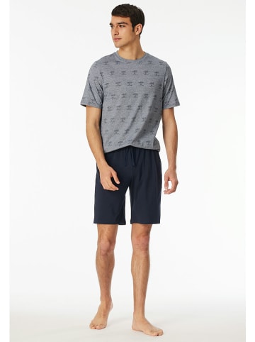 Schiesser Pyjama in Dunkelblau/ Grau