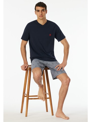 Schiesser Pyjama donkerblauw/grijs