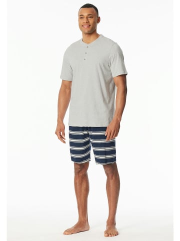 Schiesser Pyjama in Grau/ Dunkelblau