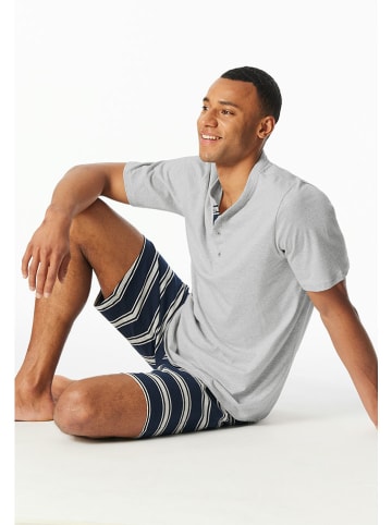 Schiesser Pyjama in Grau/ Dunkelblau