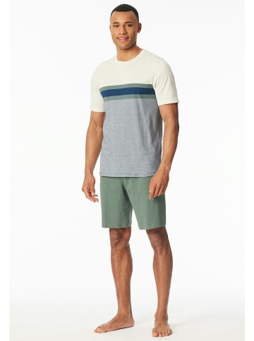 Schiesser Pyjama in Creme/ Grün