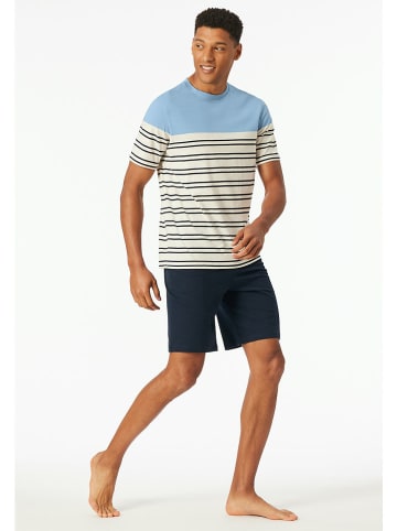 Schiesser Pyjama in Creme/ Dunkelblau