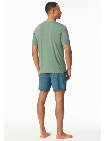 Schiesser Pyjama in Khaki/ Blau