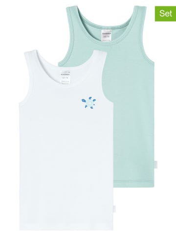 Schiesser 2er-Set: Tops in Weiß/ Türkis