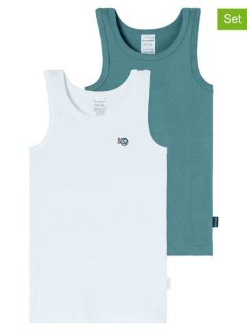 Schiesser 2er-Set: Tops in Türkis/ Weiß