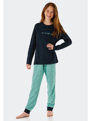 Schiesser Pyjama donkerblauw/turquoise
