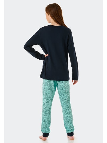 Schiesser Pyjama in Dunkelblau/ Türkis