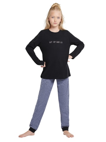 Schiesser Pyjama in Schwarz/ Blau