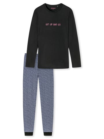 Schiesser Pyjama in Schwarz/ Blau