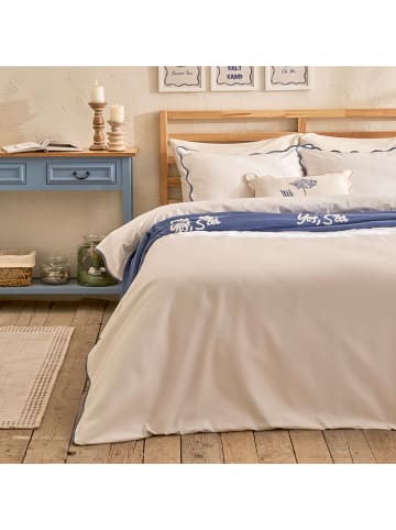 BELLA MAISON 4-delige beddengoedset "Scallop" wit/blauw