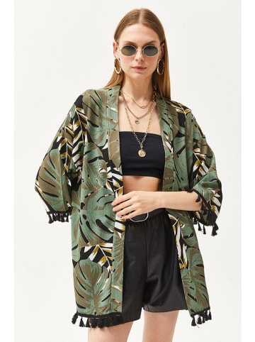 trendyol Kimono in Grün/ Schwarz/ Braun