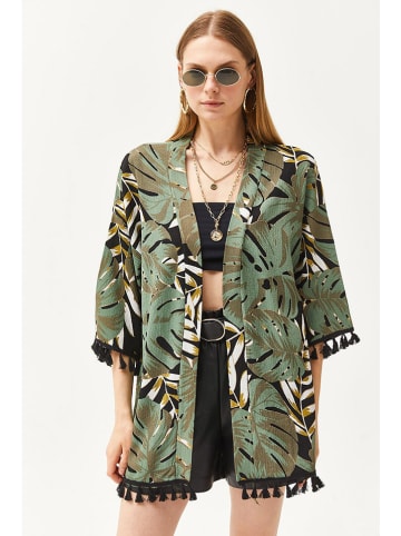 trendyol Kimono in Grün/ Schwarz/ Braun