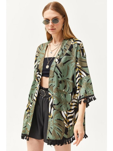 trendyol Kimono in Grün/ Schwarz/ Braun
