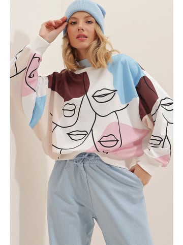 trendyol Bluza w kolorze kremowo-błękitno-brązowym