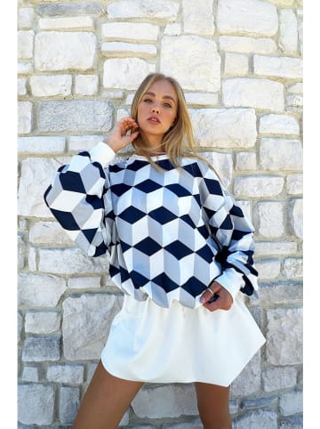 trendyol Sweatshirt in Dunkelblau/ Weiß/ Grau