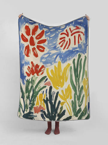 The Wild Hug Knuffeldeken "Little Garden" blauw/groen/geel - (L)170 x (B)130 cm