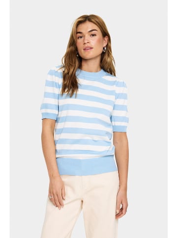 SAINT TROPEZ Pullover "Mila" in Hellblau/ Weiß