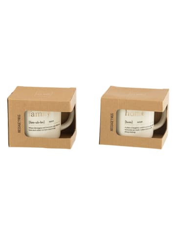 J Line 2-delige set: koppen "Family Home" wit/goudkleurig - (H)12,5 x Ø 9,5 cm