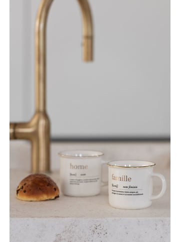 J Line 2-delige set: koppen "Family Home" wit/goudkleurig - (H)12,5 x Ø 9,5 cm