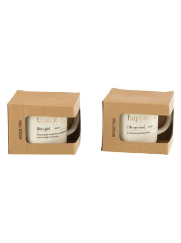 J Line 2-delige set: koppen "Happiness Thanks" wit/goudkleurig - (H)12,5 x Ø 9,5 cm