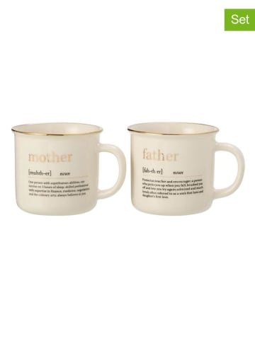 J Line 2-delige set: koppen "Mother Father" wit/goudkleurig - (H)12 x Ø 9,5 cm