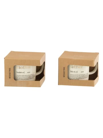 J Line 2-delige set: koppen "Mother Father" wit/goudkleurig - (H)12 x Ø 9,5 cm