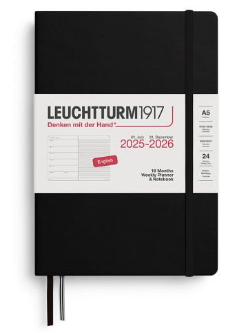 LEUCHTTURM1917 Wochenkalender & Notizbuch in Schwarz - A5, ENG