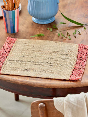Rice Placemat beige/koraalrood - (L)32 x (B)44 cm