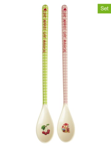 Rice 2er-Set: Latte-Macchiato-Löffel in Grün/ Rosa - (L)22 cm