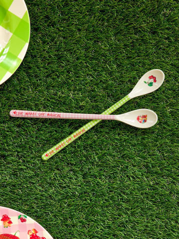 Rice 2-delige set: - 2 latte-macchiatolepels groen/lichtroze - (L)22cm