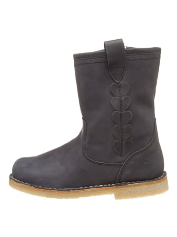 POM POM Leder-Winterboots in Dunkelblau
