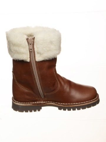 POM POM Leder-Winterstiefel in Hellbraun