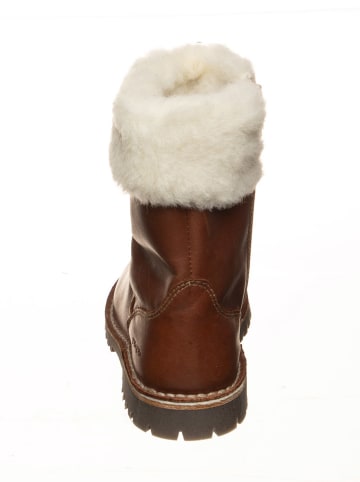POM POM Leder-Winterstiefel in Hellbraun
