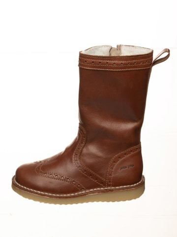 POM POM Leder-Winterstiefel in Hellbraun