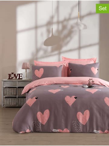 Colourful Cotton Beddengoedset "Jana" grijs/lichtroze