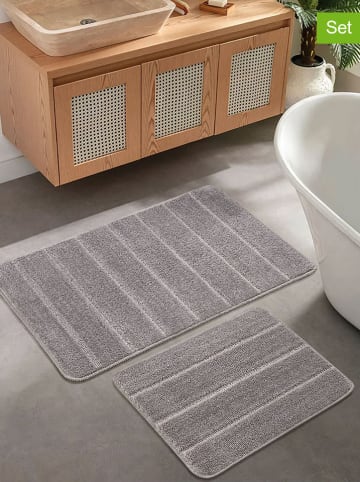 Colourful Cotton 2er-Set: Badvorleger "Yeni Cizgili" in Grau